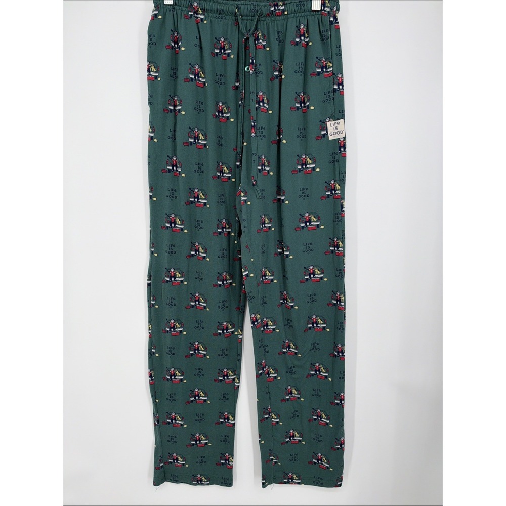 Life Is Good Pajama Pants Mens M Tailgate Football Dog All Over Print Pockets
